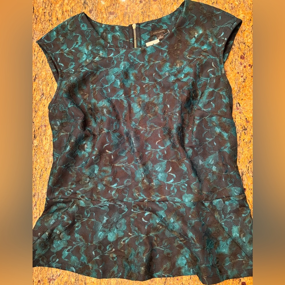 Ann Taylor Peplum Cap Sleeve Blouse in Blue